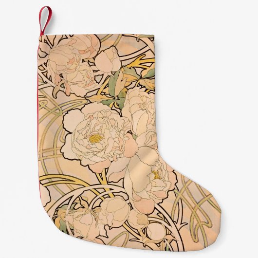 Alfonse Mucha Art Nouveau Peonies Kleine Kerstsok (Voorkant)