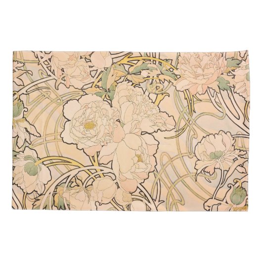 Alfonse Mucha Art Nouveau Peonies Kussensloop (Achterkant)
