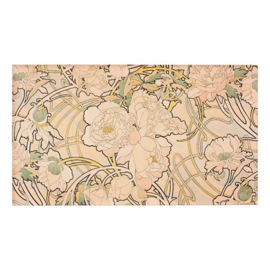 Alfonse Mucha Art Nouveau Peonies Naambadge (Voorkant)