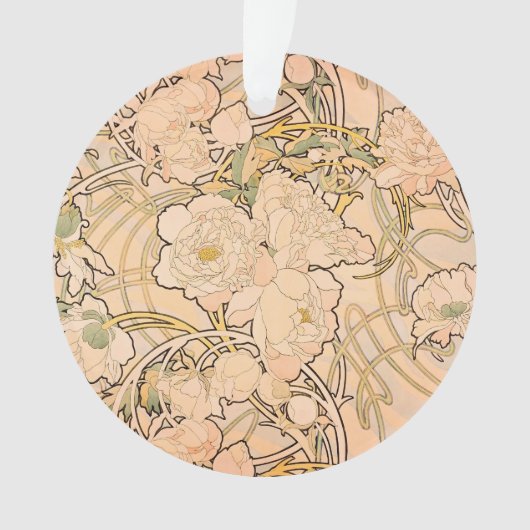 Alfonse Mucha Art Nouveau Peonies Ornament (voorkant)
