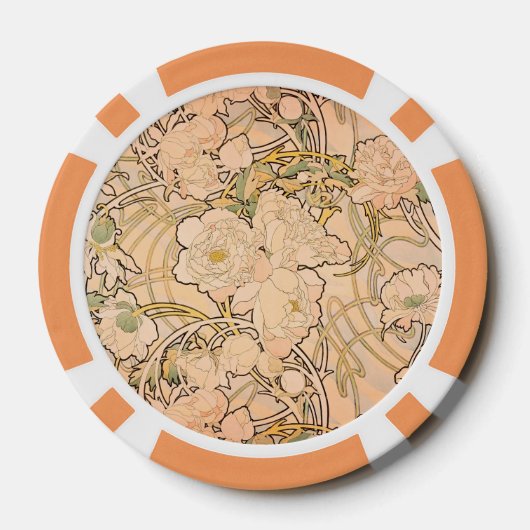 Alfonse Mucha Art Nouveau Peonies Poker Chips (Achterkant)