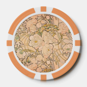 Alfonse Mucha Art Nouveau Peonies Poker Chips