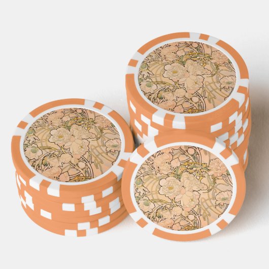 Alfonse Mucha Art Nouveau Peonies Poker Chips (Opstapeling)