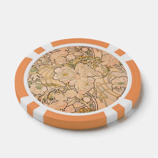 Alfonse Mucha Art Nouveau Peonies Poker Chips (Enkel)
