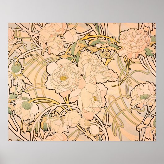 Alfonse Mucha Art Nouveau Peonies Poster (Voorkant)