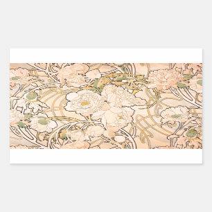 Alfonse Mucha Art Nouveau Peonies Rechthoekige Sticker