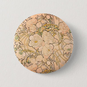 Alfonse Mucha Art Nouveau Peonies Ronde Button 5,7 Cm