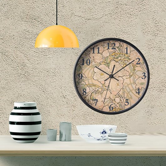 Alfonse Mucha Art Nouveau Peonies Ronde Klok