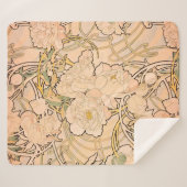 Alfonse Mucha Art Nouveau Peonies Sherpa Deken (Voorkant (horizontaal))