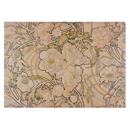 Alfonse Mucha Art Nouveau Peonies Snijplank (Voorkant)