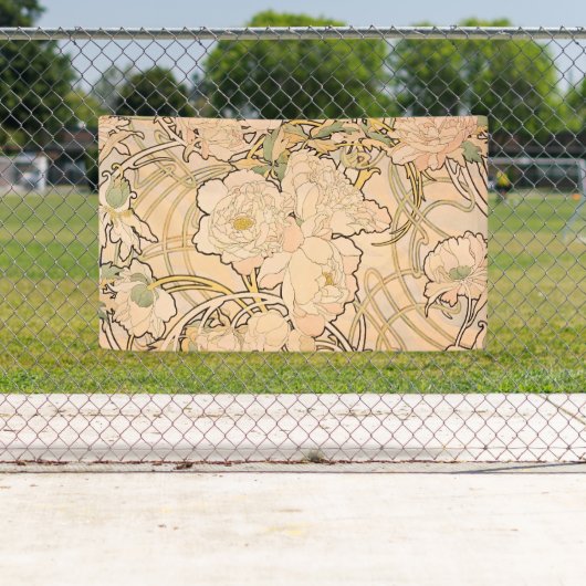 Alfonse Mucha Art Nouveau Peonies Spandoek (Insitu)