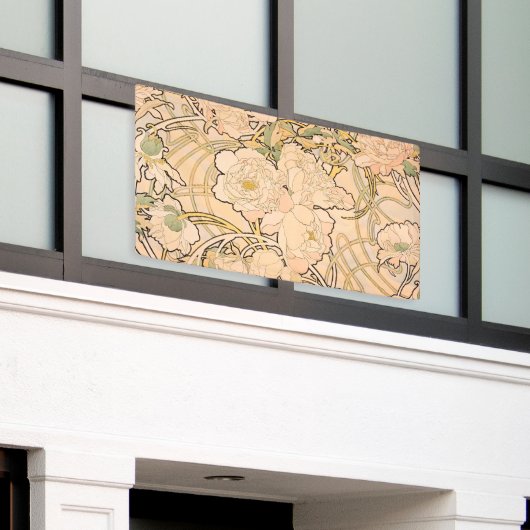 Alfonse Mucha Art Nouveau Peonies Spandoek (Buitenkant Gebouw)