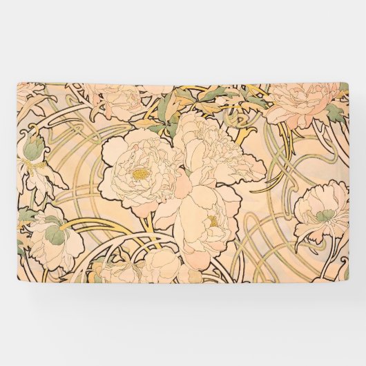 Alfonse Mucha Art Nouveau Peonies Spandoek (Horizontaal)