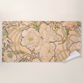 Alfonse Mucha Art Nouveau Peonies Strandlaken (Voorkant)