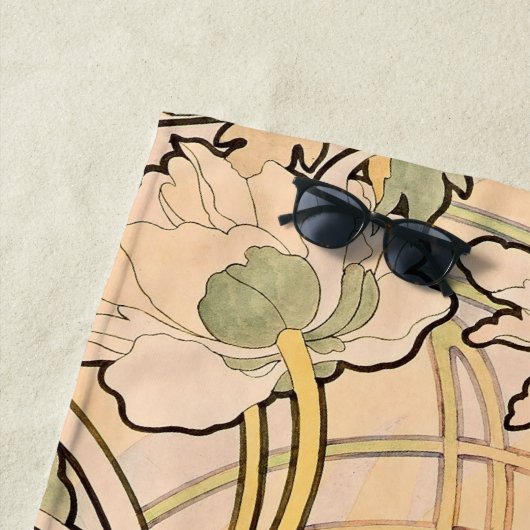 Alfonse Mucha Art Nouveau Peonies Strandlaken (In situ)