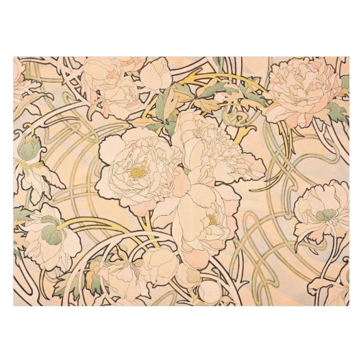 Alfonse Mucha Art Nouveau Peonies Tafelkleed (Voorkant (Horizontaal))
