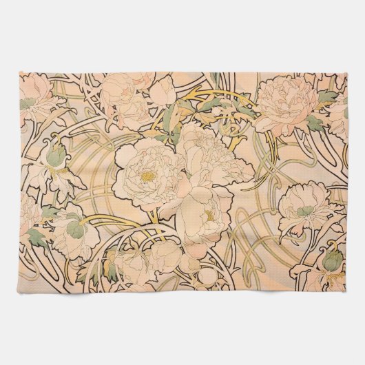 Alfonse Mucha Art Nouveau Peonies Theedoek (Horizontaal)