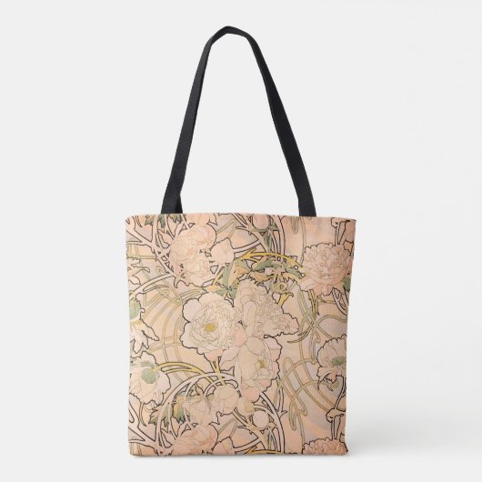 Alfonse Mucha Art Nouveau Peonies Tote Bag (Achterkant)