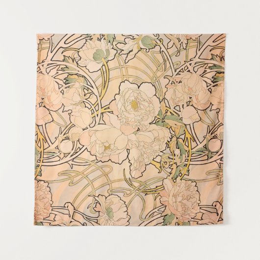 Alfonse Mucha Art Nouveau Peonies Wandkleed (Voorkant (horizontaal))