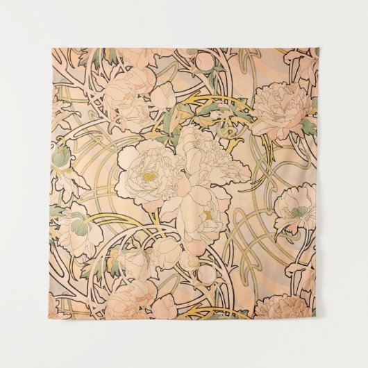 Alfonse Mucha Art Nouveau Peonies Wandkleed (Voorkant)