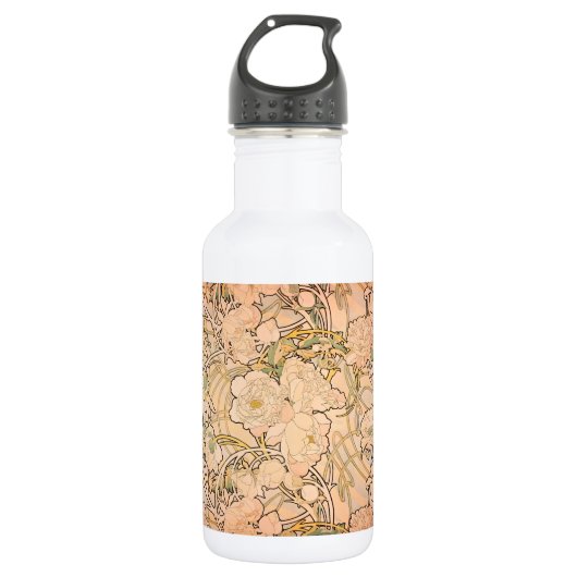 Alfonse Mucha Art Nouveau Peonies Waterfles (Voorkant)