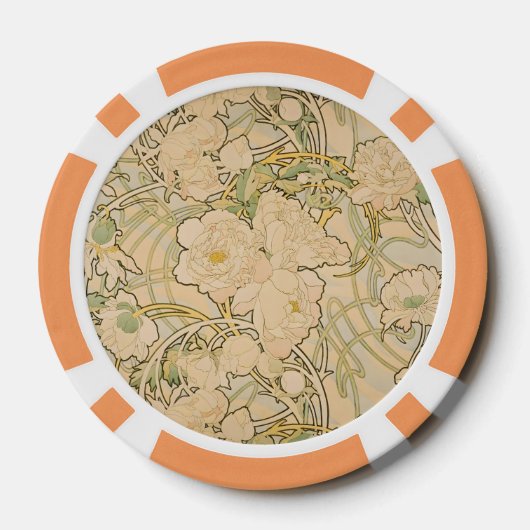 Alfonse Mucha Art Nouveau Pioenen Botanische Kunst Poker Chips (Achterkant)