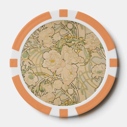 Alfonse Mucha Art Nouveau Pioenen Botanische Kunst Poker Chips (Voorkant)