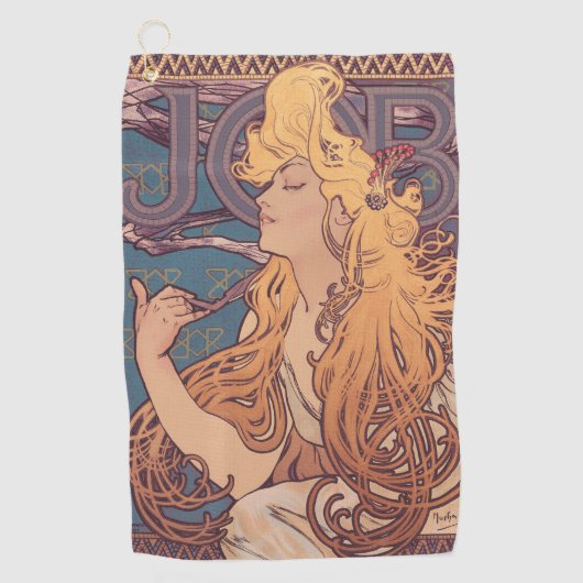 Alfonse Mucha Job Art Nouveau vrouw Golfhanddoek (Voorkant)