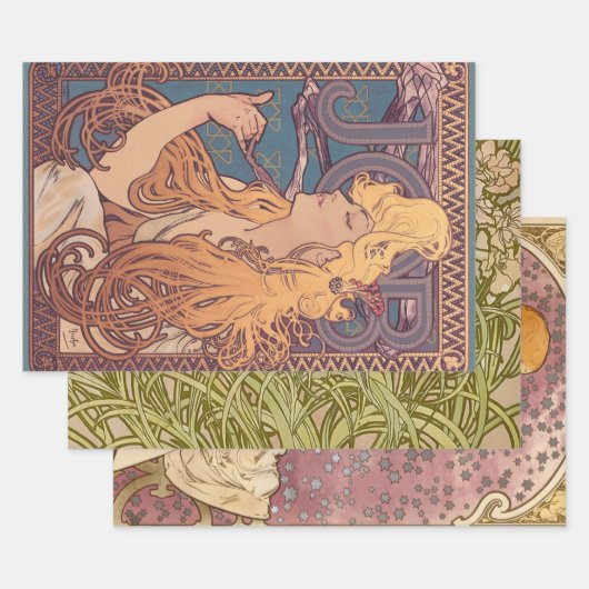 Alfonse Mucha Job Art Nouveau vrouw Inpakpapier Vel (Set)