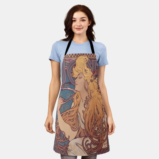 Alfonse Mucha Job Art Nouveau vrouw Schort (Gedragen)