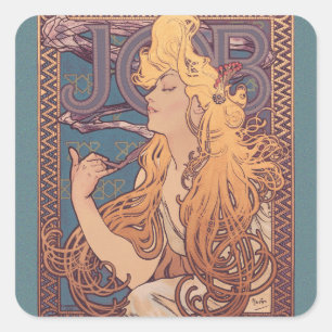 Alfonse Mucha Job Art Nouveau vrouw Vierkante Sticker