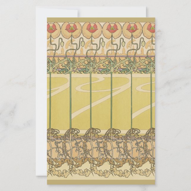Alfonse Mucha Klaprozen Art Nouveau Bloem Behangse (Voorkant)