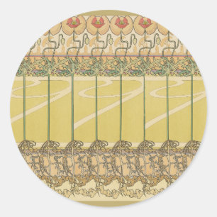 Alfonse Mucha Klaprozen Art Nouveau Bloem Behangse Ronde Sticker