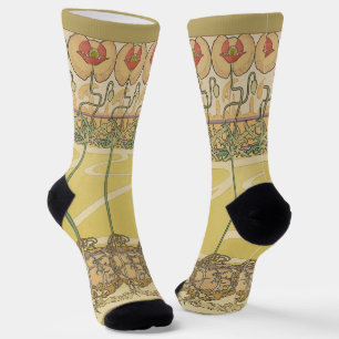 Alfonse Mucha Klaprozen Art Nouveau Bloem Behangse Sokken