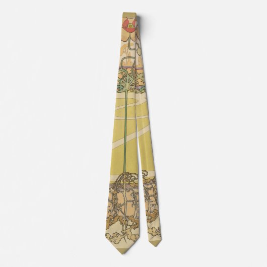 Alfonse Mucha Klaprozen Art Nouveau Bloem Behangse Stropdas (Voorkant)