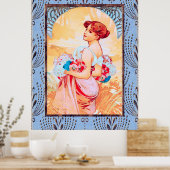 Alfonse Mucha Lady met bloemen Poster (Keuken)