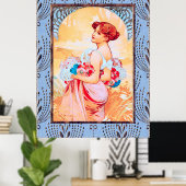 Alfonse Mucha Lady met bloemen Poster (Thuiskantoor)