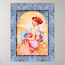 Alfonse Mucha Lady met bloemen Poster