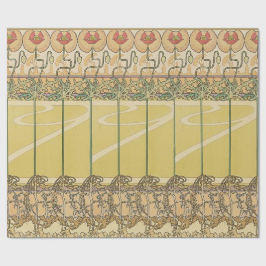 Alfonse Mucha Poppies Art Nouveau Floral Wallpaper Cadeaupapier (Vlak)