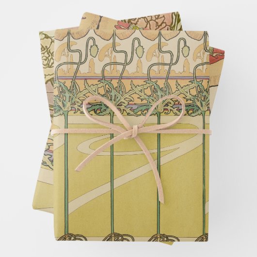 Alfonse Mucha Poppies Art Nouveau Floral Wallpaper Inpakpapier Vel (In situ)