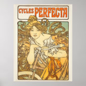Alfonse Mucha Retro Vrouw  Fietsen Poster (Voorkant)