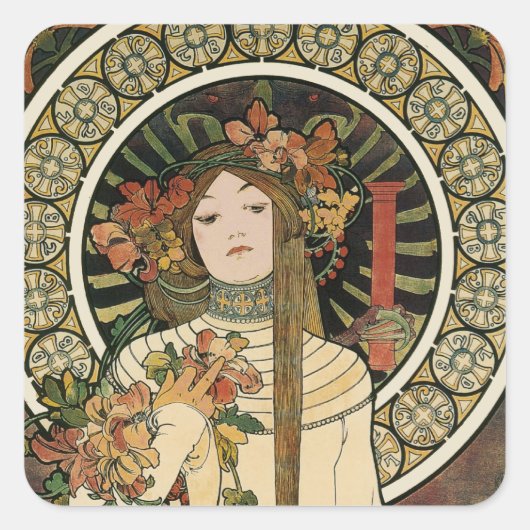 Alfonse Mucha Trappistine Nouveau Vintage Poster Vierkante Sticker (Voorkant)