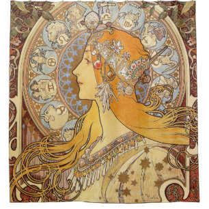 Alfonse Mucha Zodiac Art Nouveau Vrouw Douchegordijn