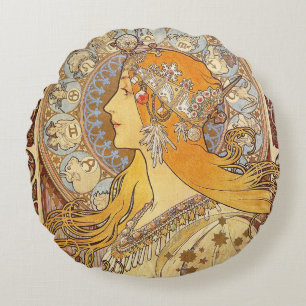 Alfonse Mucha Zodiac Art Nouveau Vrouw Rond Kussen