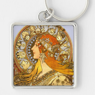 Alfonse Mucha Zodiac Art Nouveau Vrouw Sleutelhanger