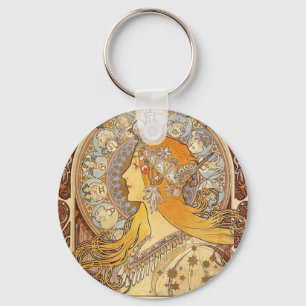 Alfonse Mucha Zodiac Art Nouveau Vrouw Sleutelhanger