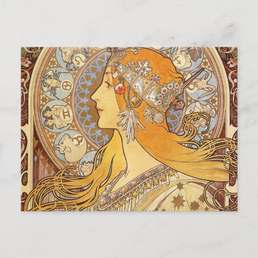 Alfonse Mucha Zodiac Art Nouveau Woman Briefkaart (Voorkant)