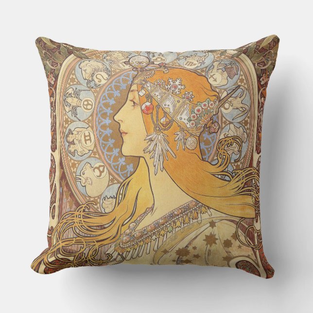 Alfonse Mucha Zodiac Art Nouveau Woman Buitenkussen (Voorkant)