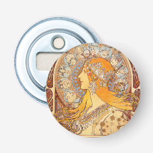 Alfonse Mucha Zodiac Art Nouveau Woman Button Flesopener