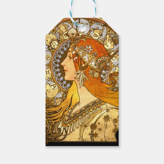 Alfonse Mucha Zodiac Art Nouveau Woman Cadeaulabel (Voorkant)